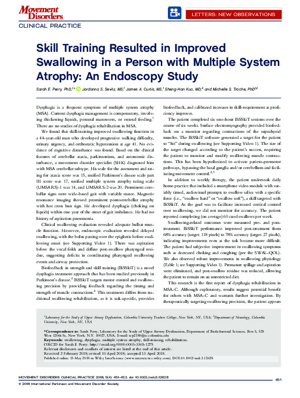Download Skill-training resulted in improved swallowing in a person with multiple system atrophy: An endoscopy study.
