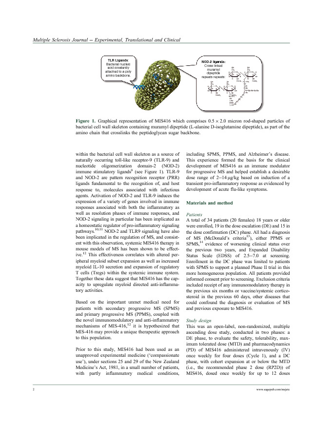 Download Safety, tolerability and pharmacodynamics of a novel immunomodulator, MIS416, in patients with chronic progressive multiple sclerosis.