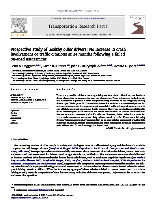 Download Prospective study of healthy older drivers: No increase in crash involvement or traffic citations at 24 months following a failed on-road assessment.