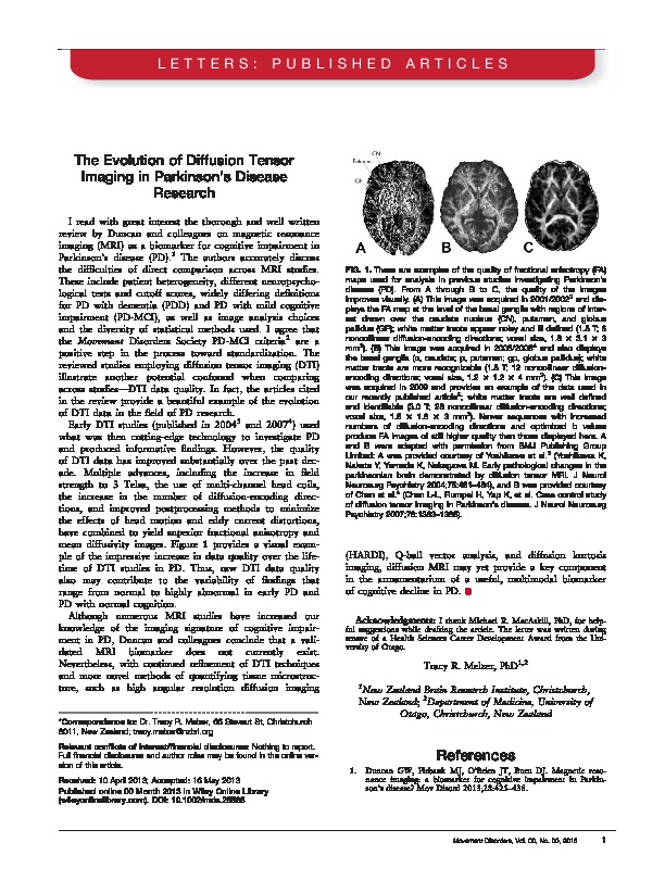 Download The evolution of diffusion tensor imaging in Parkinson’s disease research.