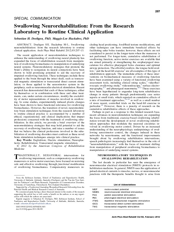 Download Swallowing neurorehabilitation: from the research laboratory to routine clinical application.