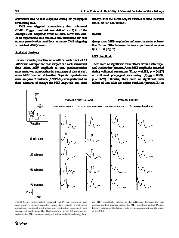 Download Effects of repeated volitional swallowing on the excitability of submental corticobulbar motor pathways.