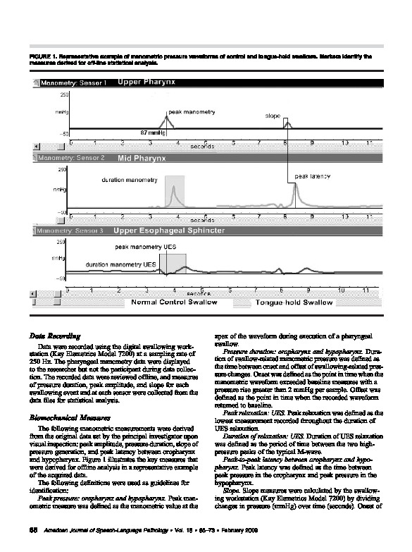 Download Evaluation of manometric measures during tongue-hold swallows.