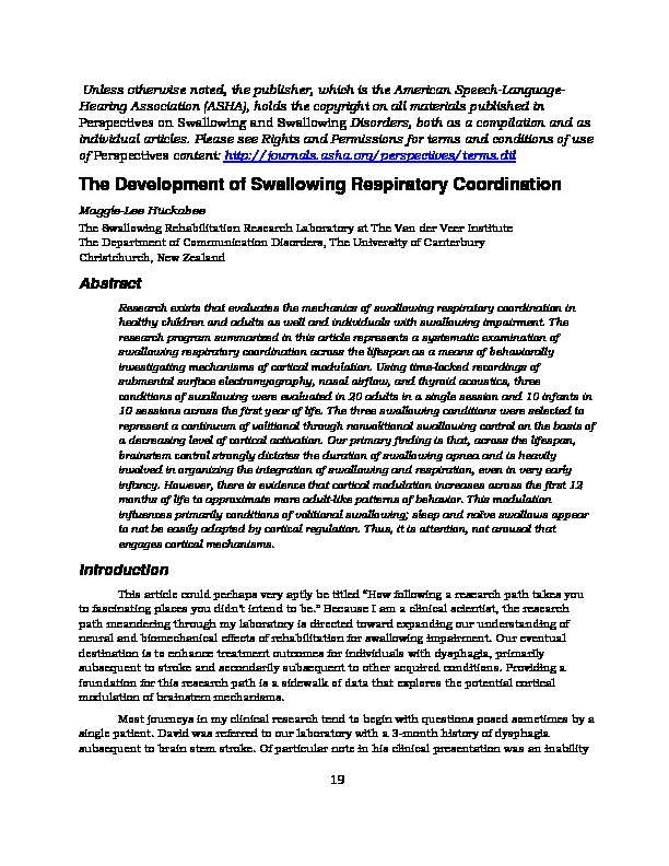 Download The Development of Swallowing Respiratory Coordination.