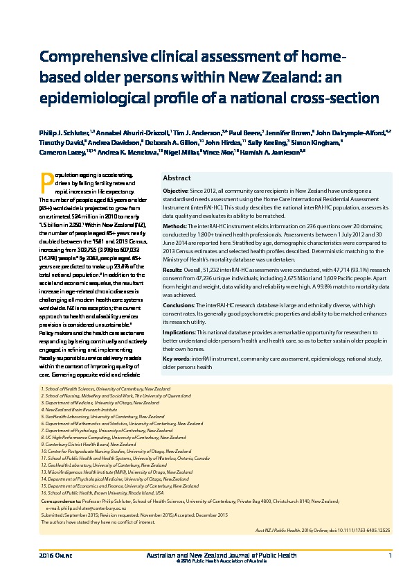 Download Comprehensive clinical assessment of home-based older persons within New Zealand: an epidemiological profile of a national cross-section.