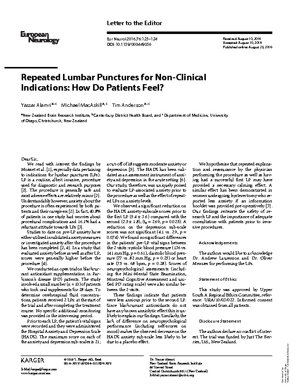 Download Repeated lumbar punctures for non-clinical indications: how do patients feel?