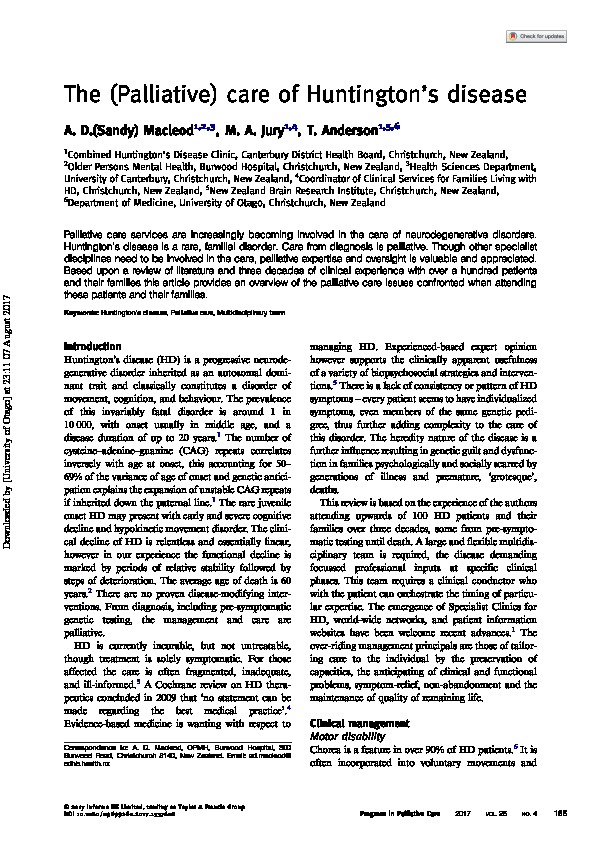 Download The (palliative) care of Huntington’s disease.