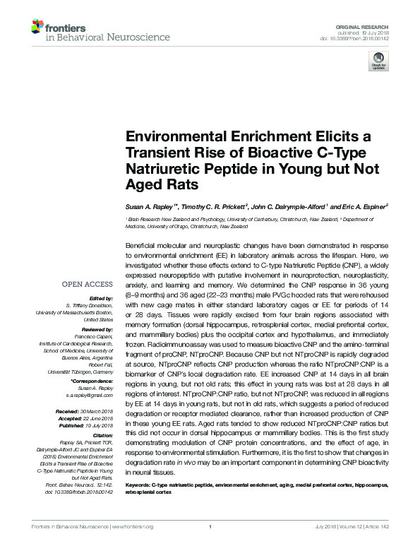 Download Environmental enrichment elicits a transient rise of bioactive C-type natriuretic peptide in young but not aged rats.