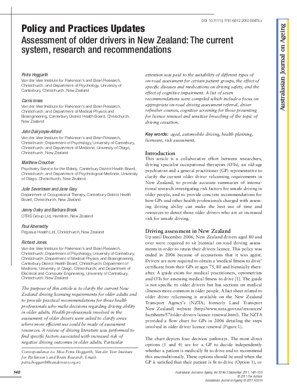 Download Assessment of older drivers in New Zealand: the current system, research, and recommendations.