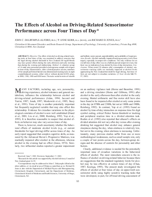 Download The effects of alcohol on driving-related sensorimotor performance across four times of day.