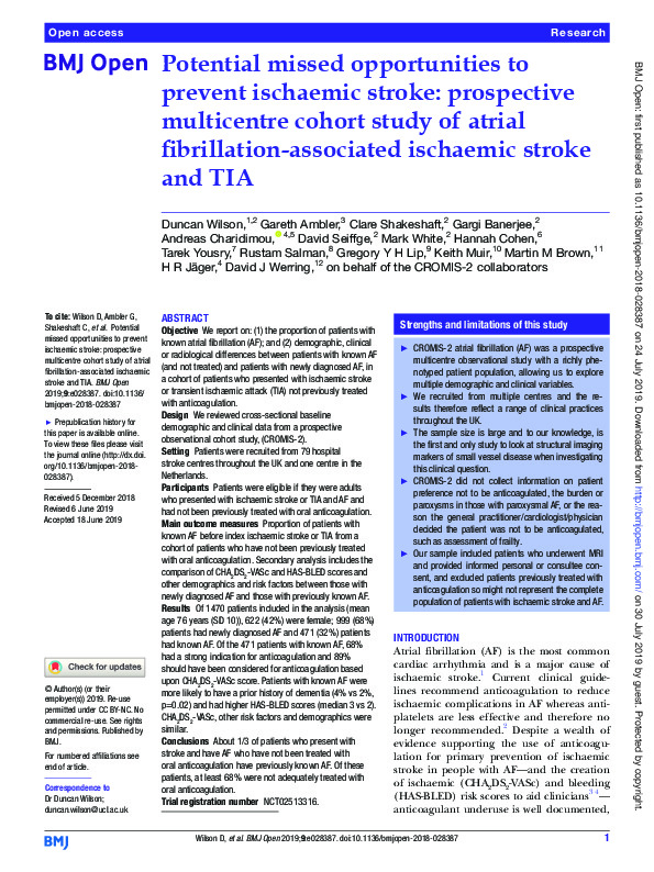 Download Potential missed opportunities to prevent ischaemic stroke: prospective multicentre cohort study of atrial fibrillation-associated ischaemic stroke and TIA.
