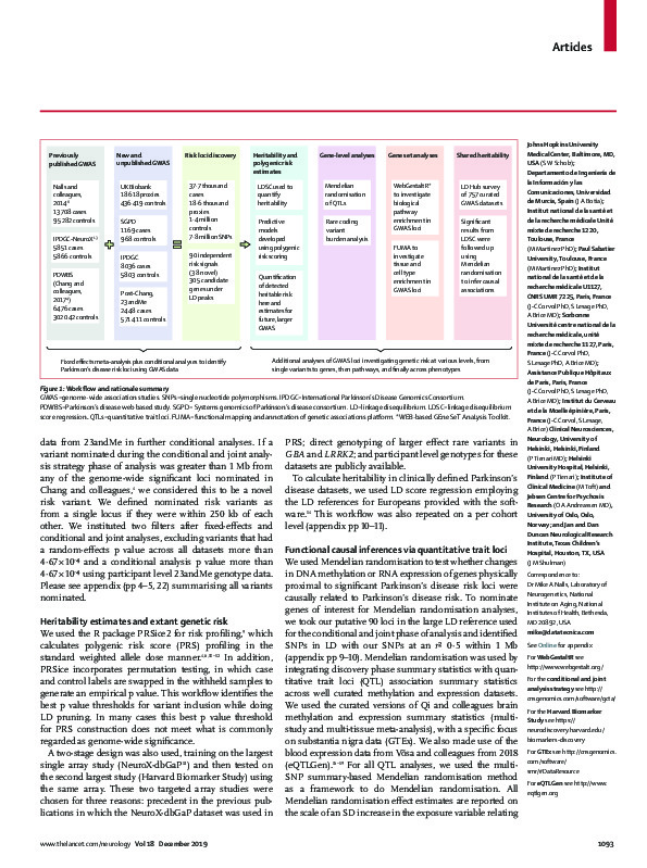 Download Identification of novel risk loci, causal insights, and heritable risk for Parkinson's disease: a meta-analysis of genome-wide association studies.