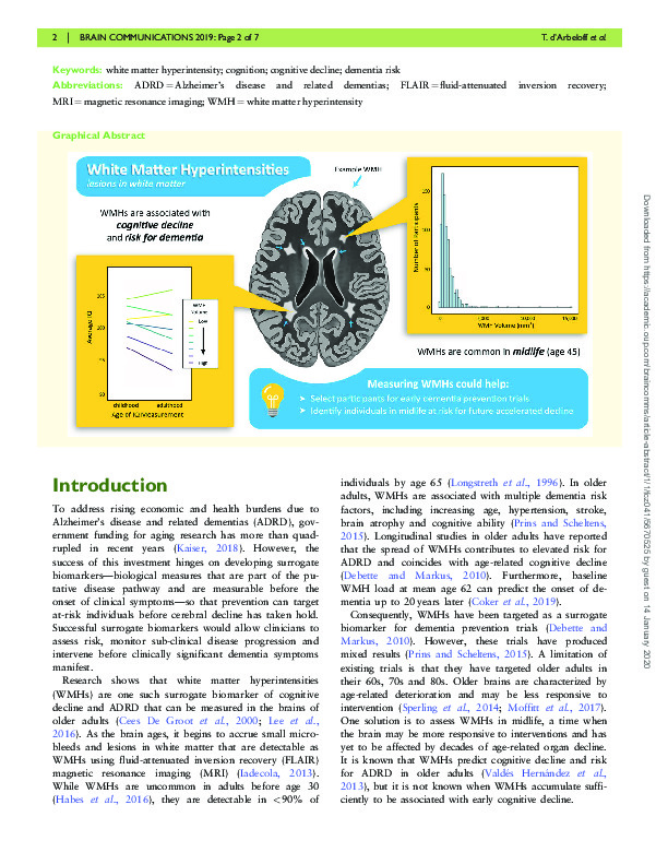 Download White matter hyperintensities are common in midlife and already associated with cognitive decline.