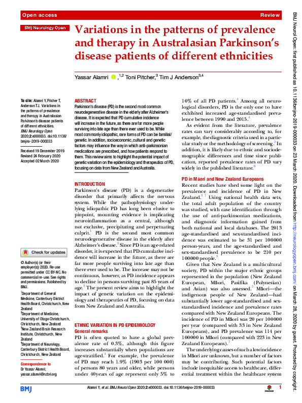 Download Variations in the patterns of prevalence and therapy in Australasian Parkinson’s disease patients of different ethnicities.