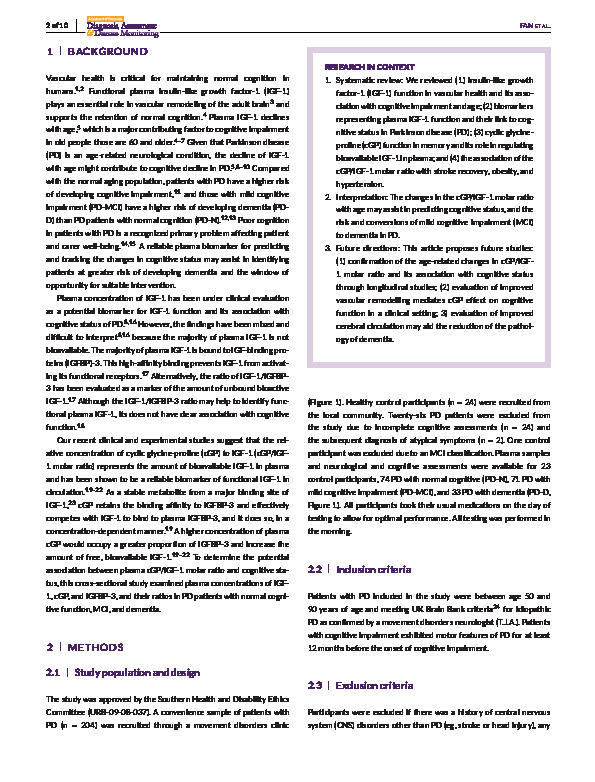 Download Changes of plasma cGP/IGF‐1 molar ratio with age is associated with cognitive status of Parkinson disease.