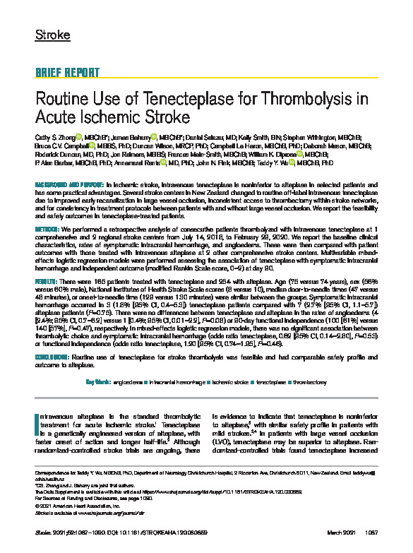 Download Routine use of tenecteplase for thrombolysis in acute ischemic stroke.