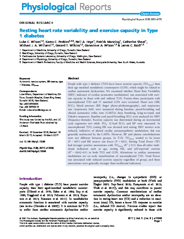 Download Resting heart rate variability and exercise capacity in Type 1 diabetes.