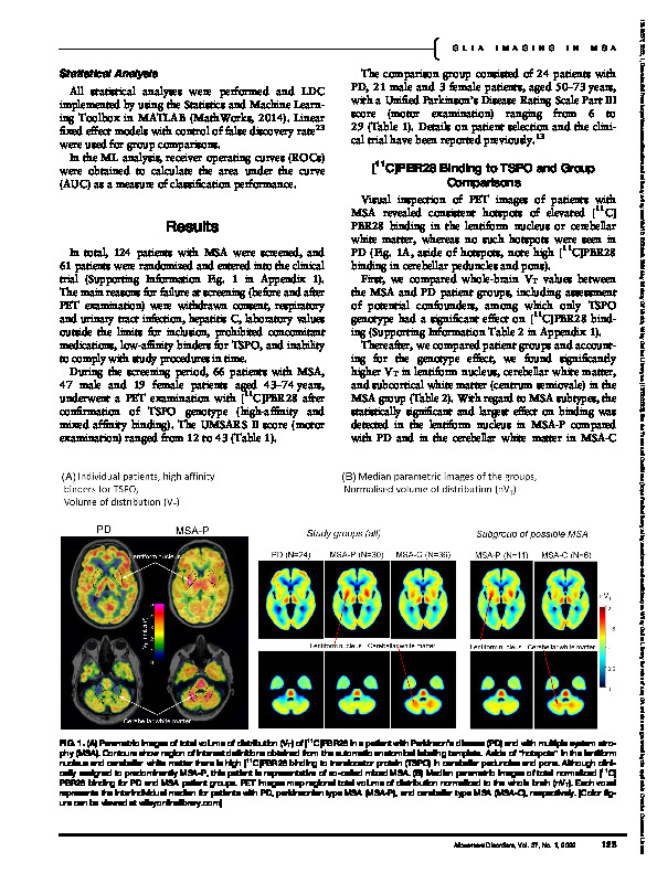Download Glia imaging differentiates multiple system atrophy from Parkinson's disease: a positron emission tomography study with [11C] PBR28 and machine learning analysis.