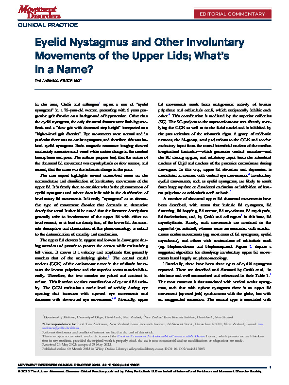 Download Eyelid nystagmus and other involuntary movements of the upper lids; what's in a name?