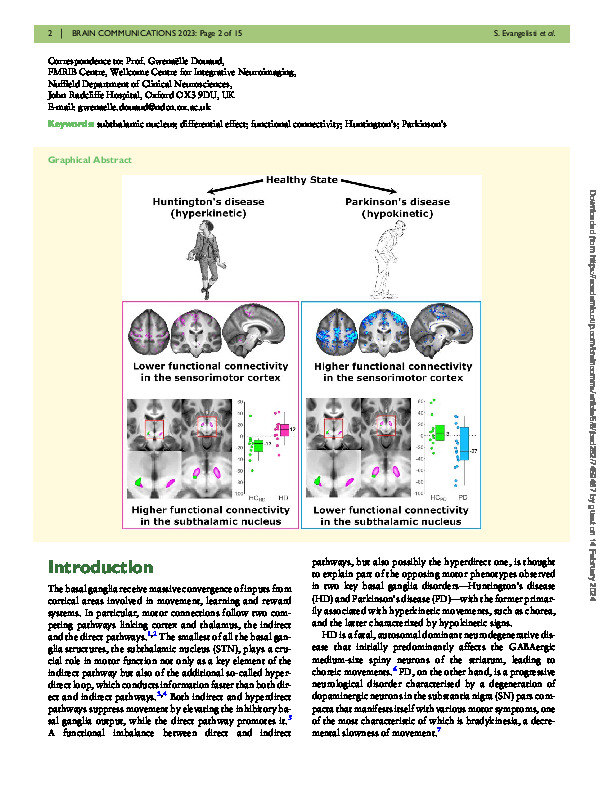 Download Subthalamic nucleus shows opposite functional connectivity pattern in Huntington’s and Parkinson’s disease.